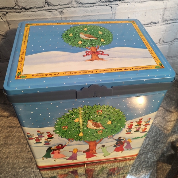 1999 Partridge In A Pear Tree Latching Flip Top Popcorn Tin Olive Can Company - Picture 11 of 11
